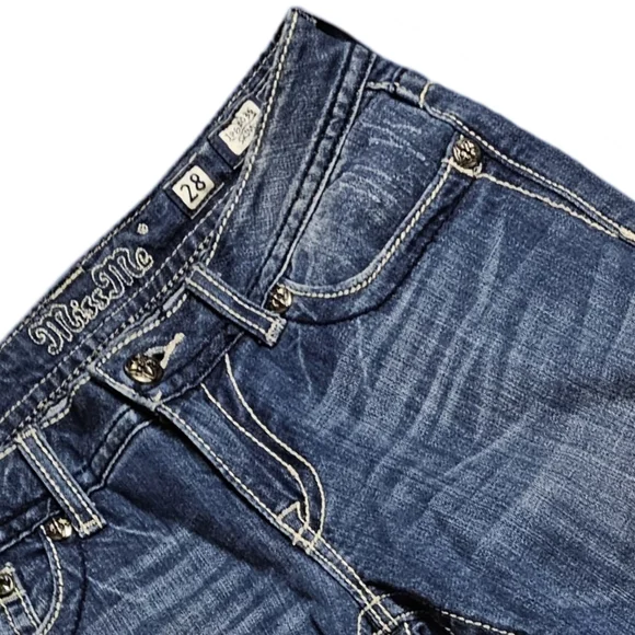 Miss Me Blue Skinny Jeans with Ornate Embellishments - Picture 4 of 8